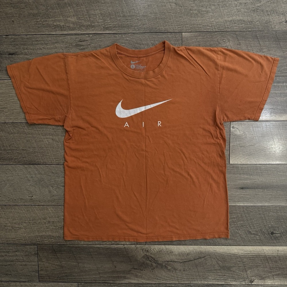 Nike Air Graphic T-Shirt Mens Large Burnt Orange Rust Loose‎ Fit Swoosh Cotton